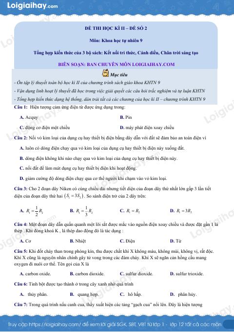 Đề thi học kì 2 KHTN 9 Chân trời sáng tạo - Đề số 2